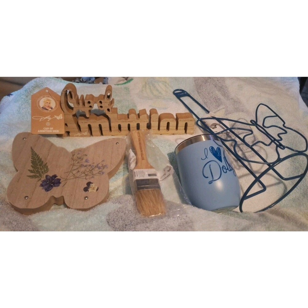 Dolly Parton Dollar General Collection Lot of 4 + 1 Wooden Butterfly NOT Dolly